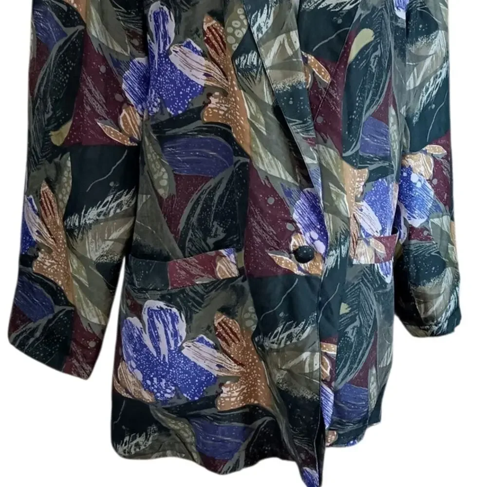 VINTAGE 80s‎ 90s Floral Silk Jacket Blazer M Artsy Tropical Career Office Work